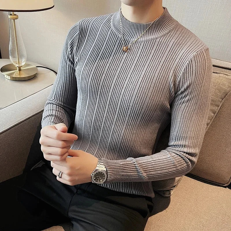 Men’s Half Turtleneck Striped Slim Fit Sweater